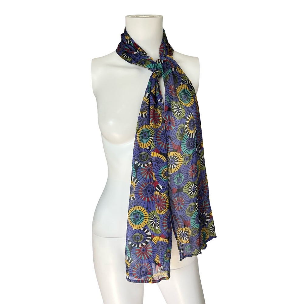 Vintage Chicos Sheer Scarf Colorful Geometric Print Long Lightweight